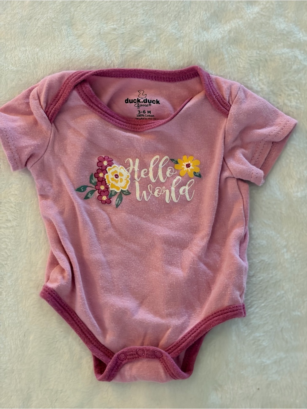 duck.duck Pink 'Hello World' Floral Baby One-Piece